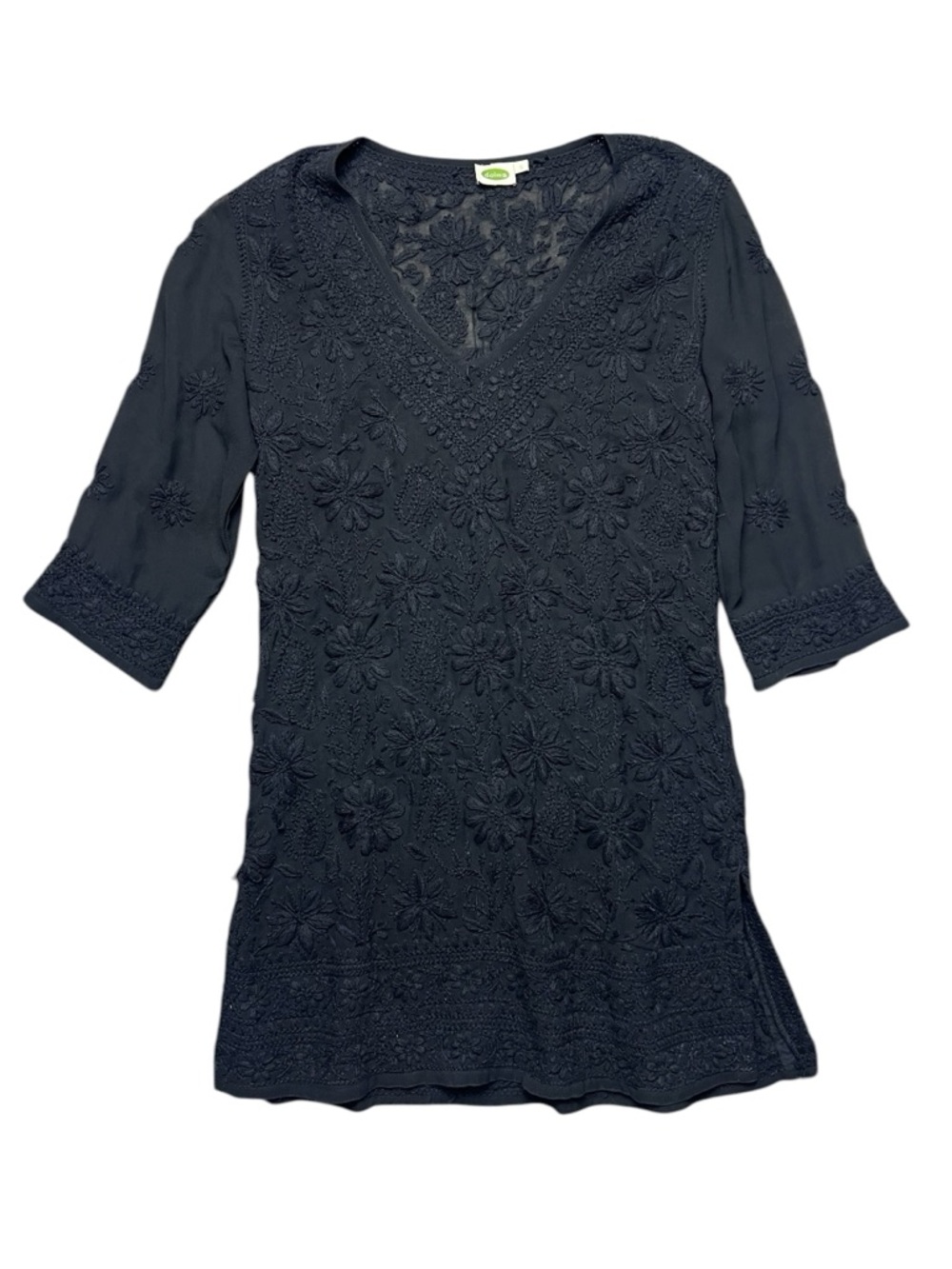 Anthropologie Dolma Black Lace Floral Embroidered Tunic Mini Dress Size Small